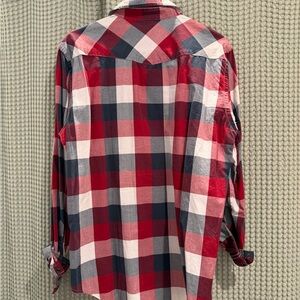American Eagle Outfitters Red, Navy & White Plaid Button-Down Shirt